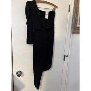 NEW Fashion Nova Friday‎ Night Dinner Drap Dress Black One Shoulder Formal LARGE